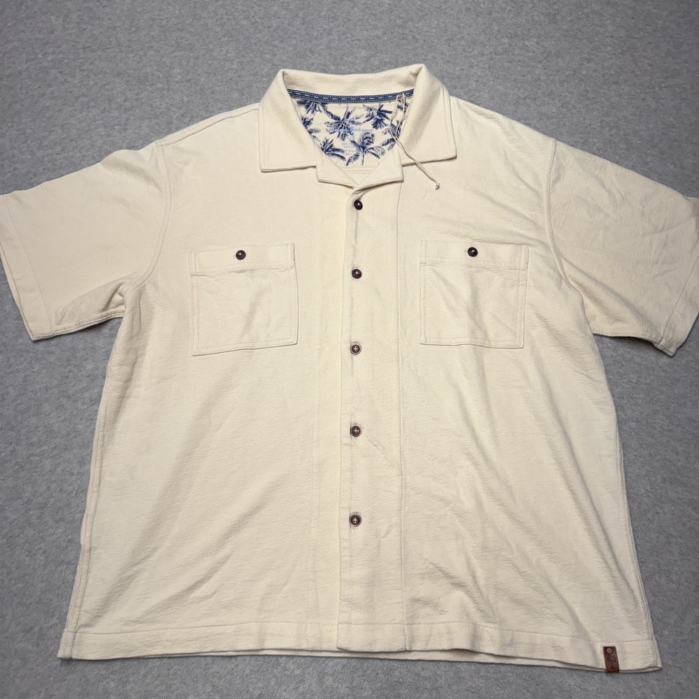 Tommy Bahama Campanella Cotton Camp Shirt Mens Large White Solid Short Sleeve